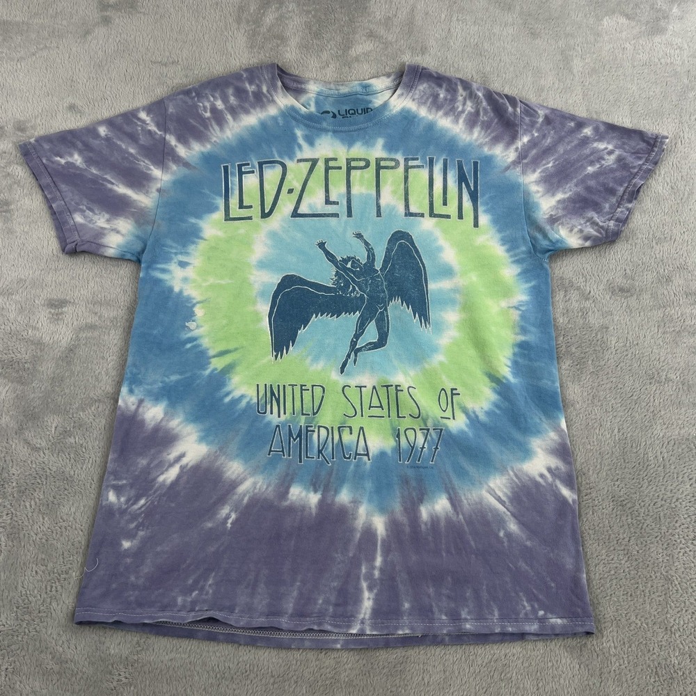 Liquid Blue Led Zeppelin T-Shirt M Tie Dye US Tour 1977 Rock Band Concert Tee